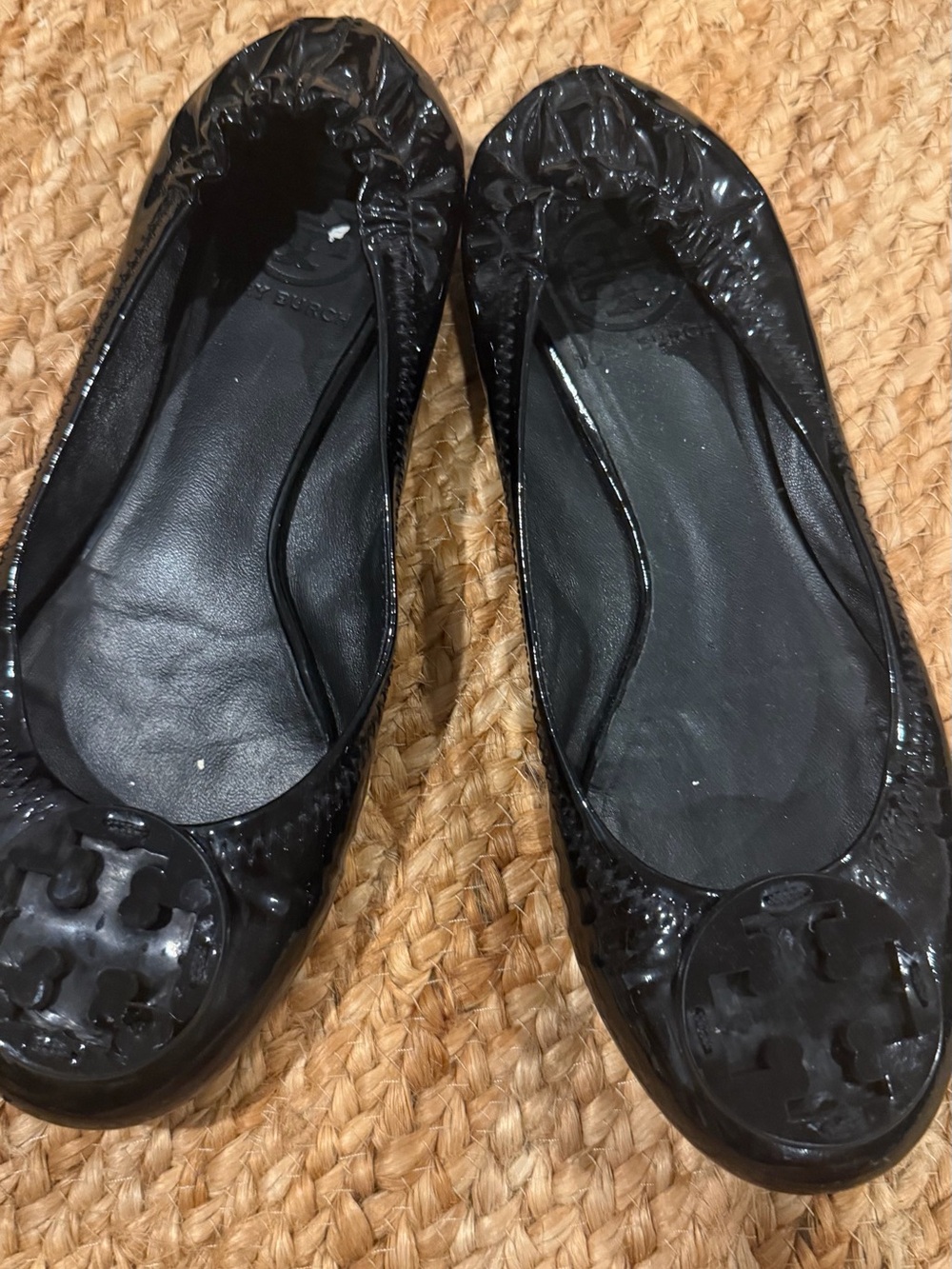 Tory Burch Black Patent Logo Round-Toe Ballet Flats
